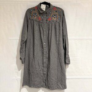 NWT Zara Women's Floral Embroidery Grey Tunic Dress Size Large